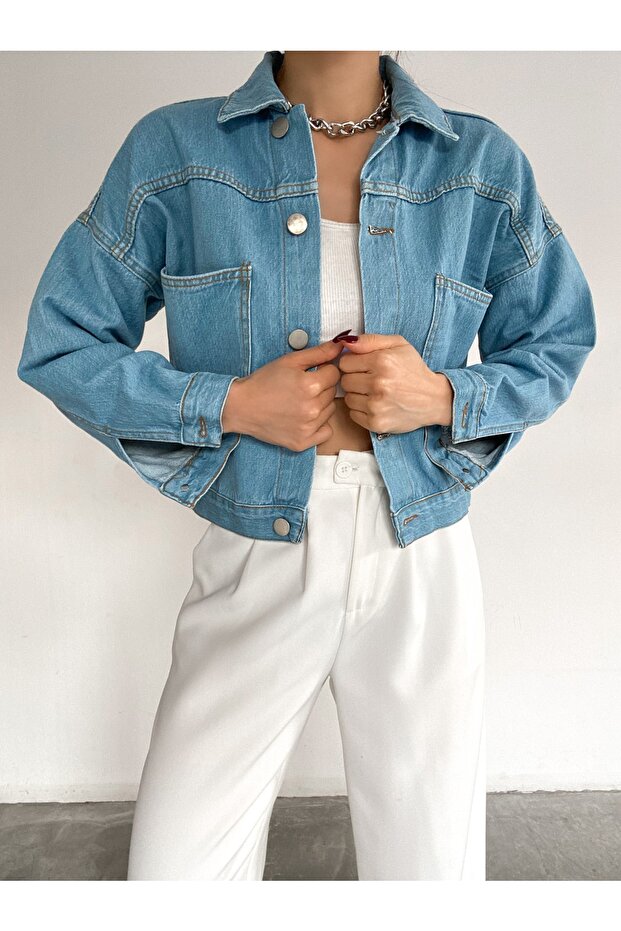 Women's Blue Crop Denim Jacket