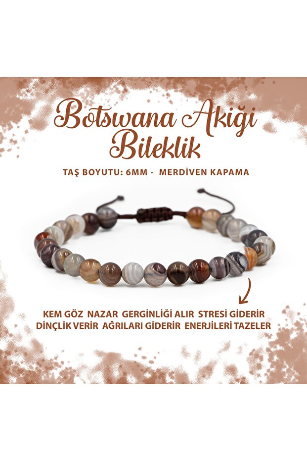Certified Botswana Agate 6mm Stair Closure Natural Stone Bracelet