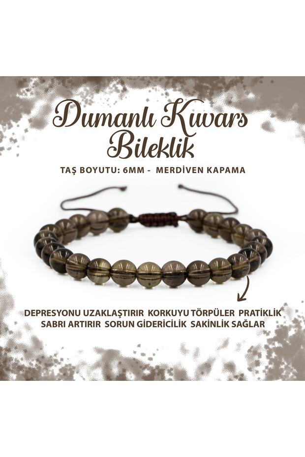 Certified Smoky Quartz 6mm Stair Closure Natural Stone Bracelet