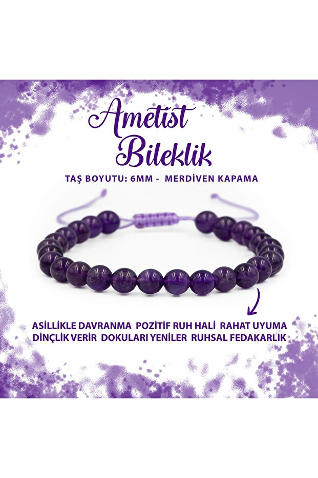 Certified Amethyst 6mm Stair Closure Natural Stone Bracelet