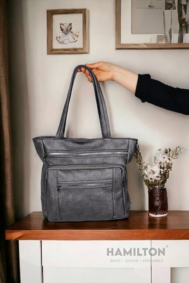 Original Women's Shoulder And Double Handled Four-Eye Soft Leather Stylish Wide Large Size Mother Shoulder Bag