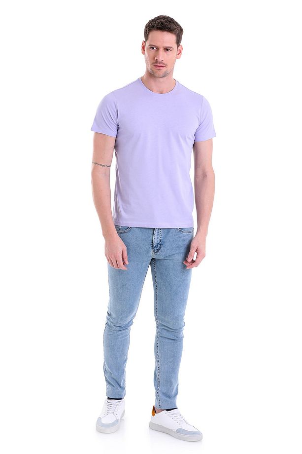 Lila Regular Fit Düz 100% Pamuk Bisiklet Yaka Tişört - 2