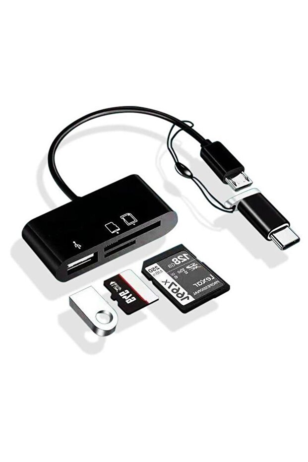Type-c Micro Usb 3in1 SD Micrsd Card Reader Otg Converter Cable