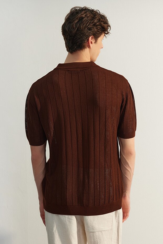 Kahverengi Regular Fit Pamuklu Kısa Kol Polo Yaka Triko Tshirt TMNSS23PO00024 - 5
