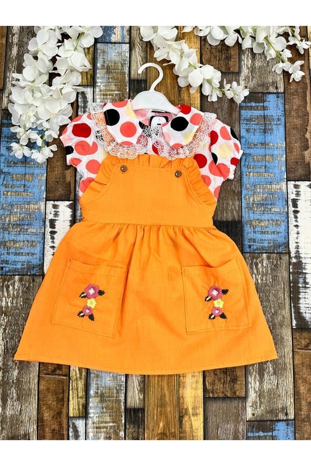 Girl's Dress/ Polka Dot Short Sleeve Shirt/ 100% Cotton/ Slopet Dress