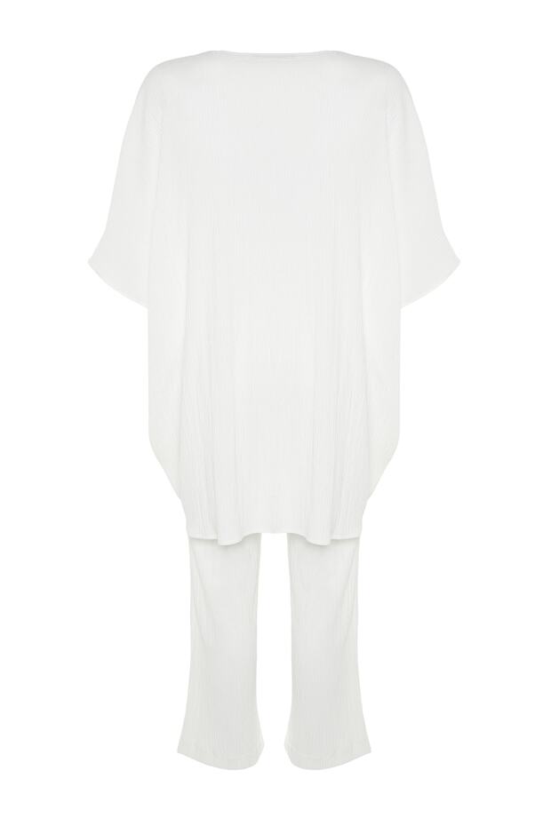 Plaj Giyim Ekru Dokuma Kimono Pantolon Takım TBESS23AU00149 - 10