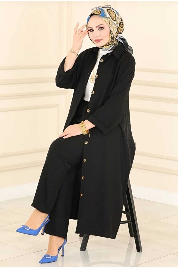 Wonderful Front Buttoned Linen Look Basic Suit - 4