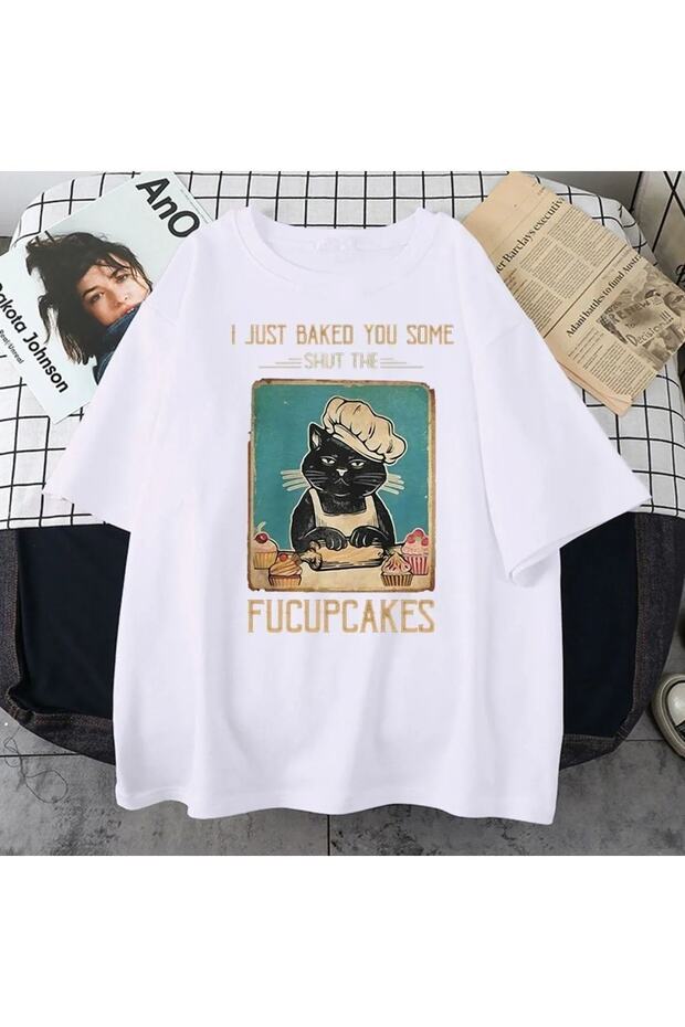 Women's Fucupcakes Printed Oversize Crew Neck Tshirt