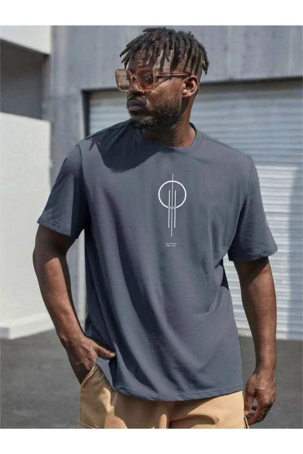 Men's Brown Circle Vertical Printed Oversize T-shirt