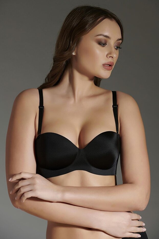 Women's Strapless Lotus Laser Cut Push-up Black Bra336055