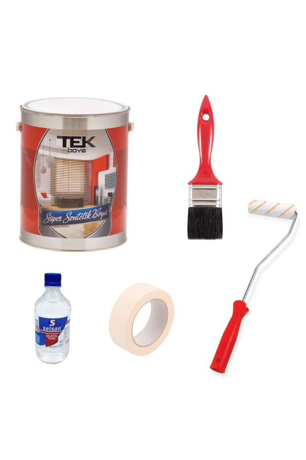 Süper Lüks Sentetik Yağlı Boya Seti + Kağıt Bant + 10 Cm Rulo + Küçük Tiner + Fırça - 1
