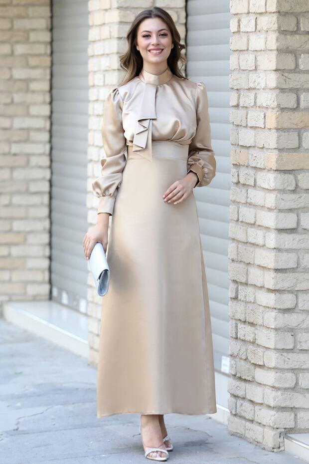 Damla Evening Dress Beige - Semra Aydın - Smr1024