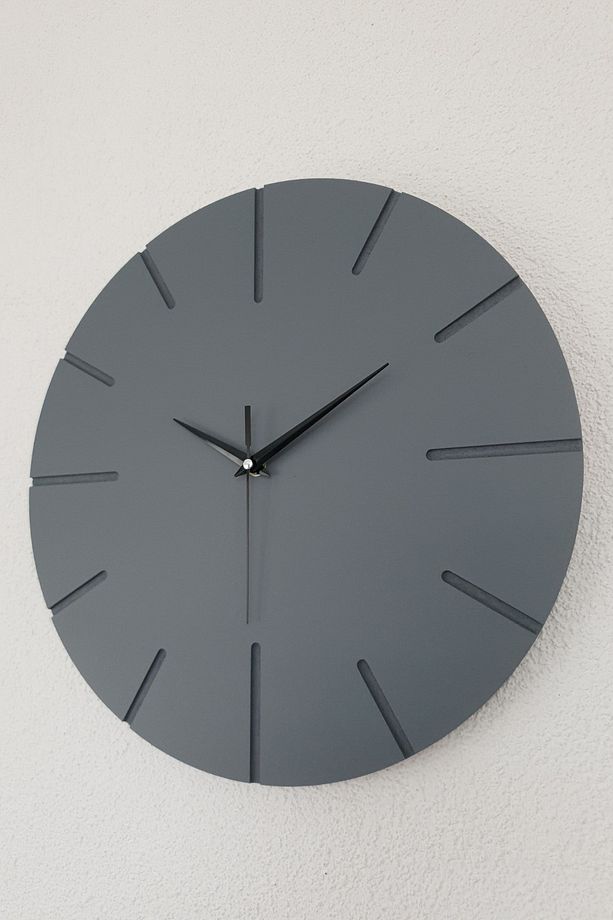 Kopya - Dekoratif Özel Tasarım Ahşap El Yapımı Duvar Saati 34 X 34 Cm Minimalist Grafiti Gri - 3