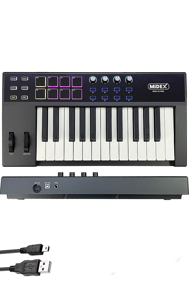 Midi-25 Pro Midi Klavye 25 Tuşlu Midi Keyboard 8 Pad - 1