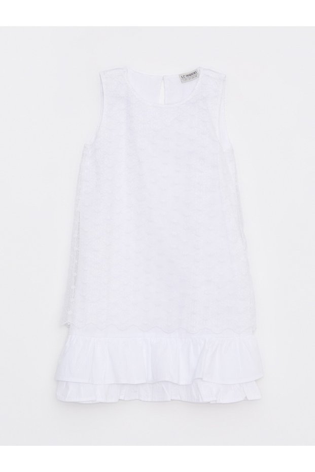 Crew Neck Lace Detailed Girl's Dress