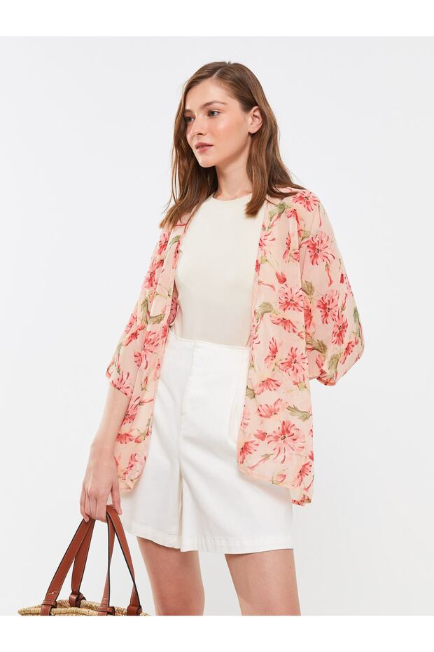 Patterned Shawl Collar Women's Kimono