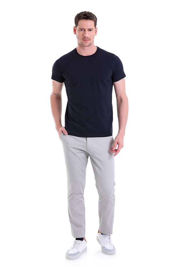 Lacivert Regular Fit Düz 100% Pamuk Bisiklet Yaka Tişört - 2