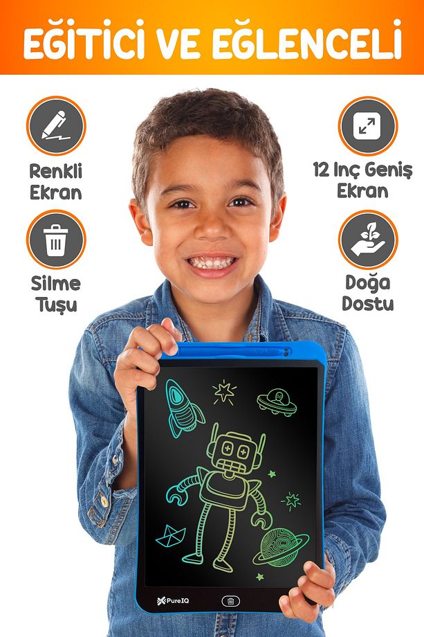 Writing Tablet Lcd 12 Inç Dijital Kalemli Çizim Yazı Tahtası Grafik Not Yazma Eğitim Tableti - 3