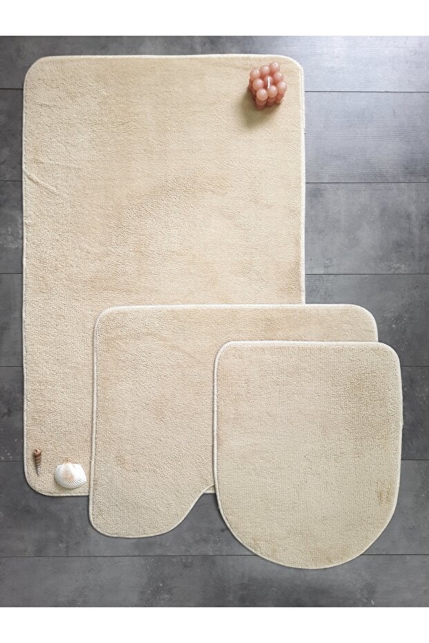 Ultrasoft Plain Mink 3-Piece Bathroom Rug Mat Non-Slip Leather Base Machine Washable Toilet Seat Set