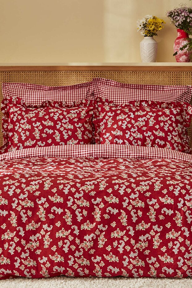 Carlo %100 Cotton Double Duvet Cover Set Red