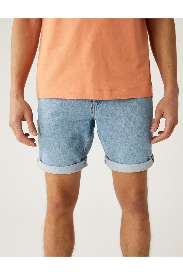 Saf Pamuklu Regular Fit Denim Şort - 4