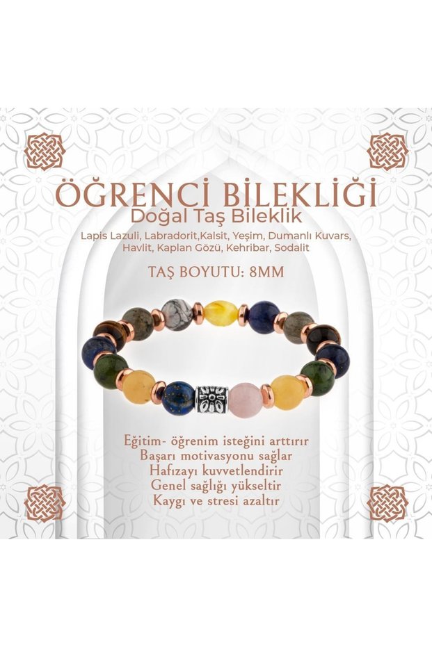 Female Student Natural Stone Bracelet - Pink Quartz, Lapis Lazuli, Labradorite, Calcite, Jade, Smoky Kuva