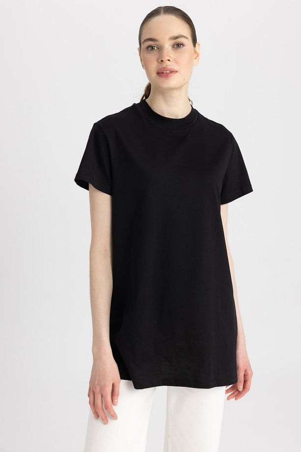 Regular Fit Bisiklet Yaka Kısa Kollu %100 Pamuk Tunik - 3