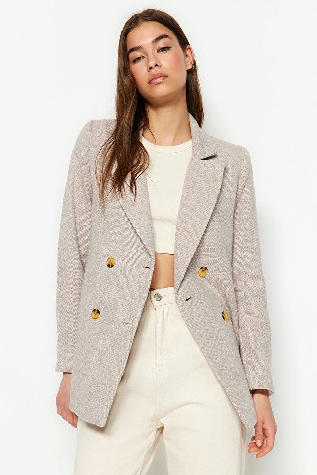 Brown Regular Lined Buttoned Woven Jacket TWOAW22CE0622