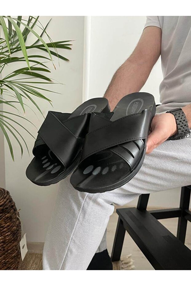 Men's King Size Large Size Black Casual Slippers Number 43 44 45 46 47