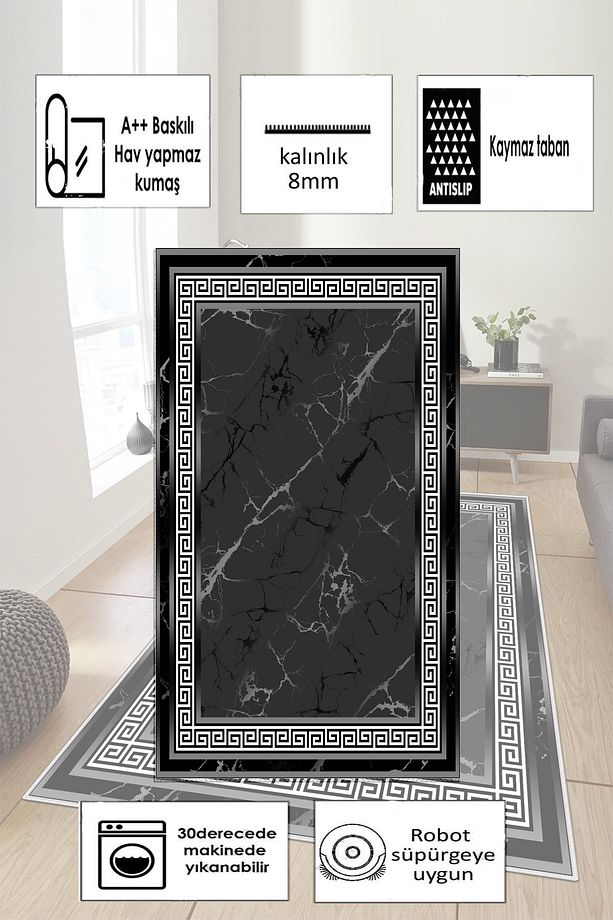 Kaymaz Taban Yıkanabilir Dijital Baskı Yolluk Mutfak Halısı - 3
