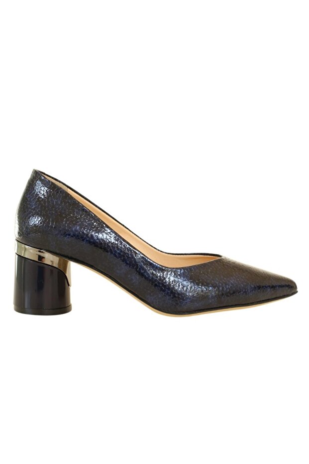 Navy Blue Leather Women's Low Heel Shoes