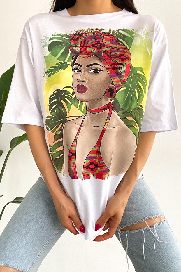 Women's White Crew Neck Printed 100% Cotton T-Shirt