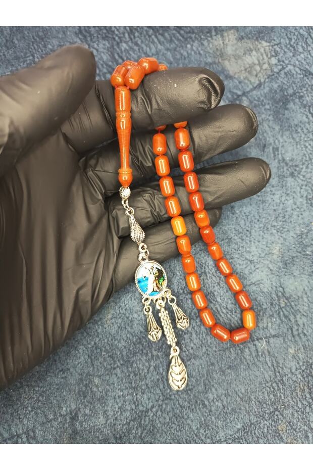 Crimped Moire Amber Prayer Beads - Capsule Design