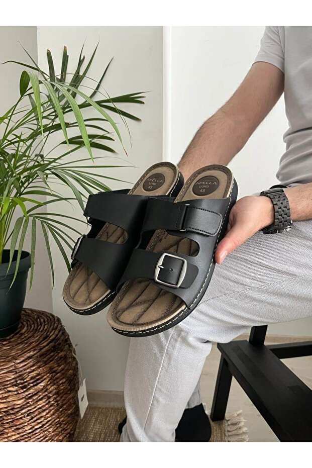 Men's King Size Large Size Black Orthopedic Soft Slippers Size 45 46 47