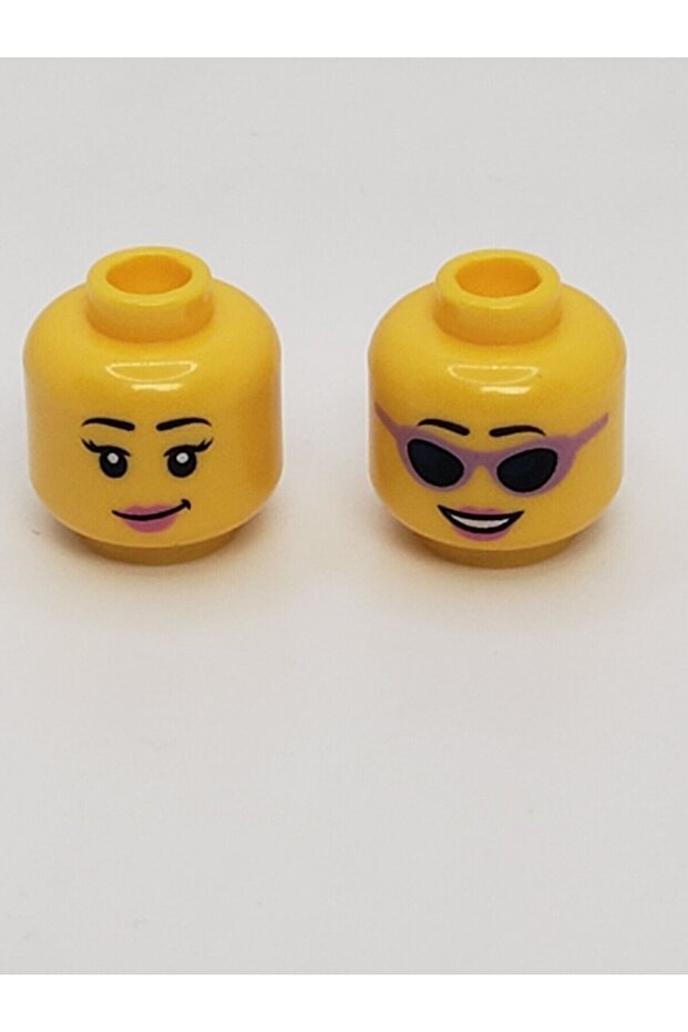 Original Accessory Moc Minifigure Minifigure Double Face Pink Smiling Woman with Sunglasses Yellow Head
