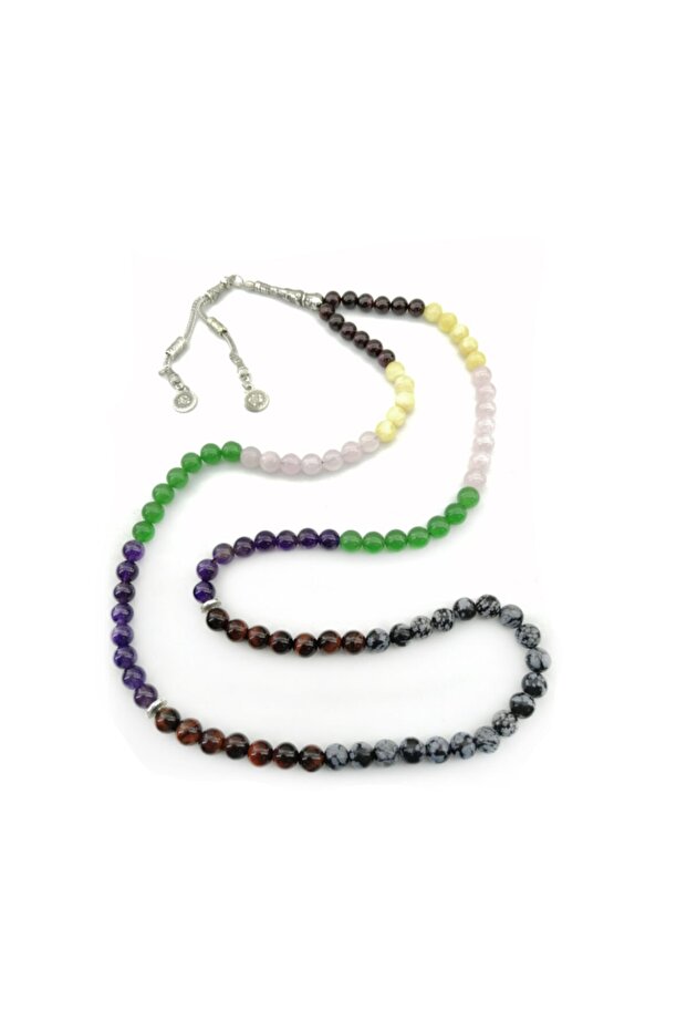 Certified Amethyst-Pink Quartz-Aventurine-Calcite-Garnet-Tiger Eye-Obsidian 99-Bead Prayer Beads