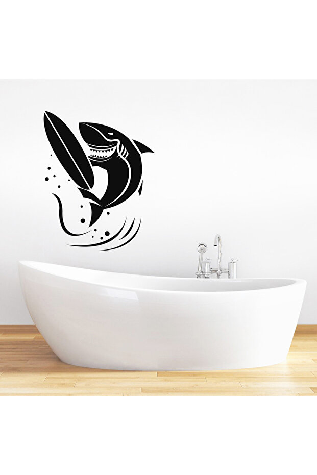 Surfer Shark Shower Cabin and Bathroom Sticker DSKBN00024