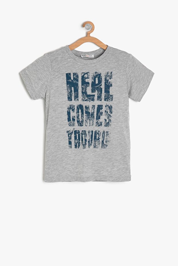 Gray Boy's Text Printed T-Shirt