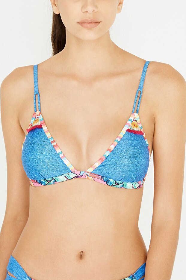 Denim Look Üçgen Fit Bikini Üstü - 1