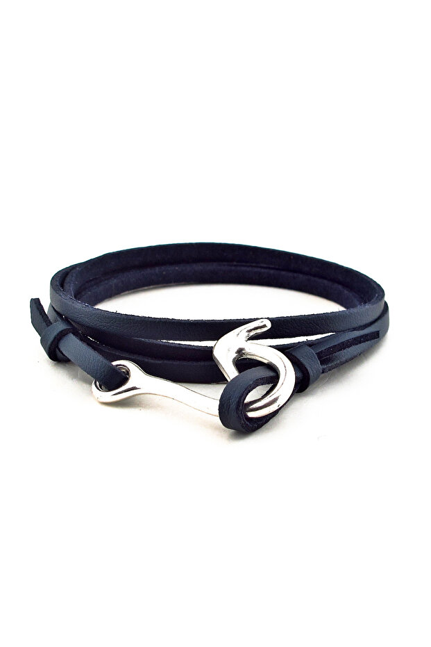 Men's Navy Blue Leather Fishing Rod Bracelet BT312