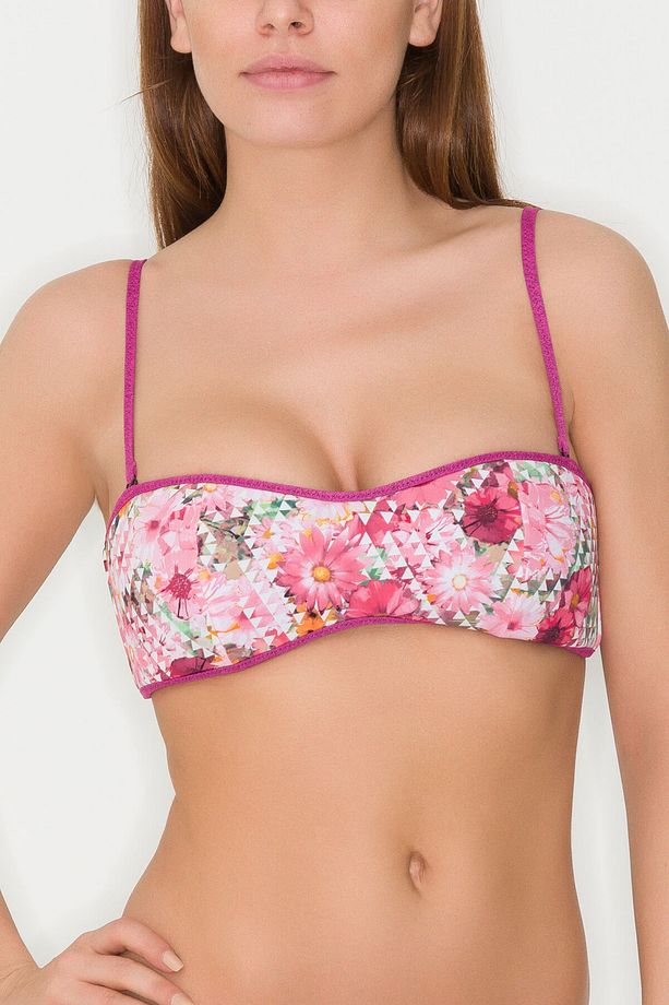 Pembe Melange Bandeau Bikini Üstü - 1