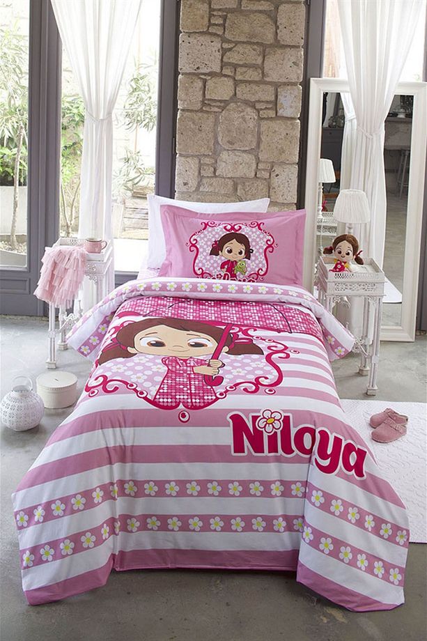 Tek Kişilik Ranforce Nevresim Takımı Niloya Yağmur Pembe - 1