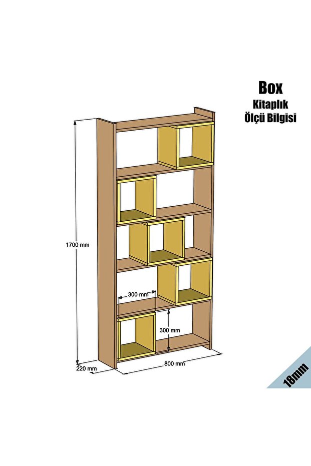 Box Kitaplık - Ceviz / Mavi - 4