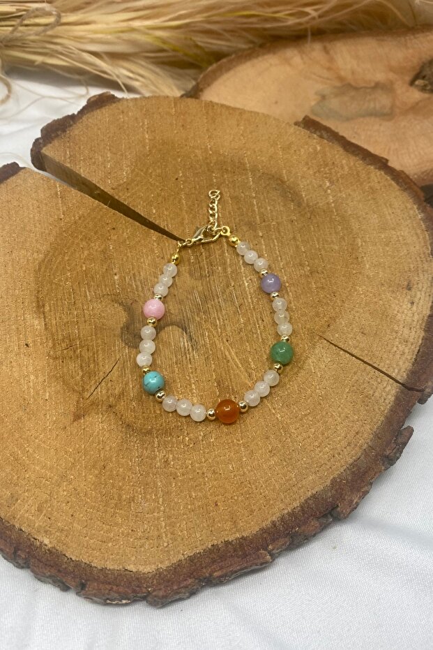 Moon Stone Turquoise Pink Quartz Amethyst Agate Jade Natural Stone Handmade Special Design Natural Stone Bracelet