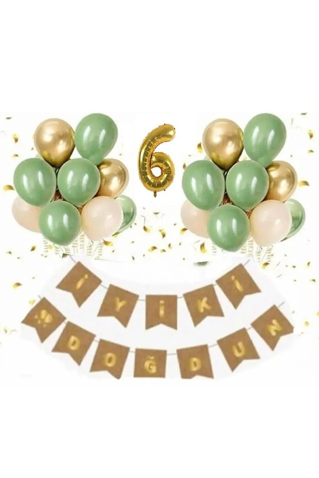 Mini Party Store Age Kraft Gold Leafy Happy Birthday Banner Chrome Gold Mildew Green Sea Sand Balloon