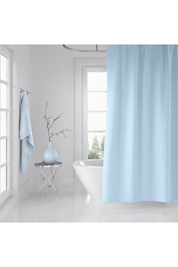 Bathroom Curtain 1x240x200 Single Wing Blue Shower Curtain with Ring Gift 0010