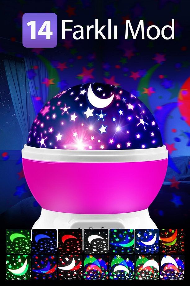 (KIRILABİLİR) Star Master Küre Renkli Yıldızlı Gökyüzü Projeksiyon Gece Lambası Pembe - 3
