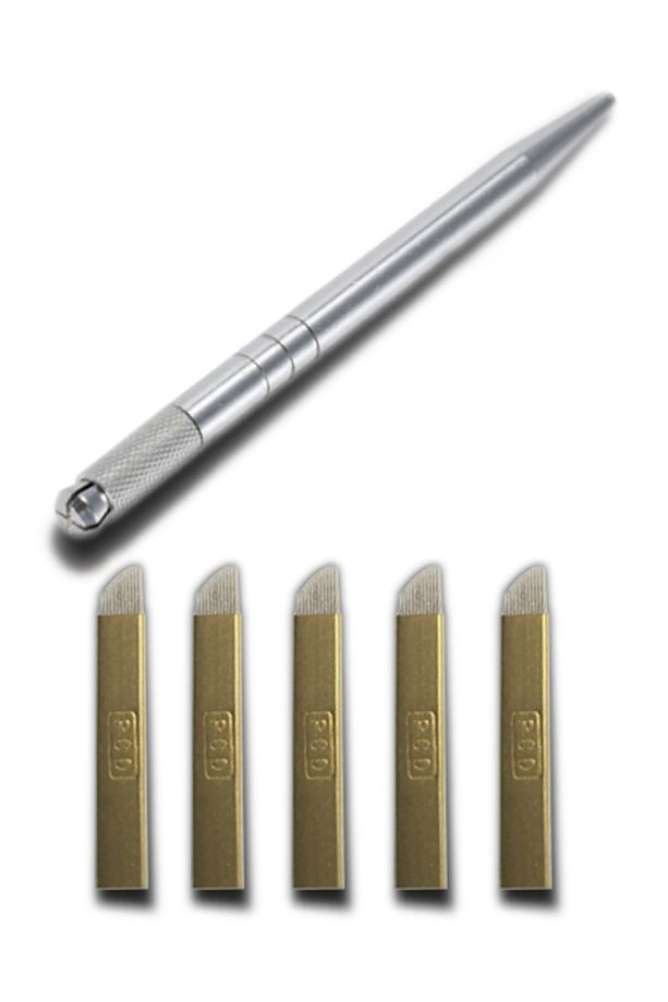 Microblading Kalemi + 5 Adet 12 Pin P.c.d Iğne Tekli Gümüş - 1