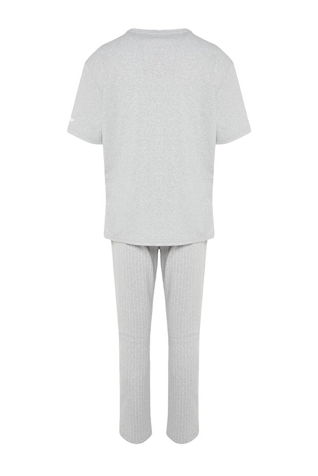 Gri Baskılı Regular Fit Örme Pijama Takımı THMAW21PT0393 - 8