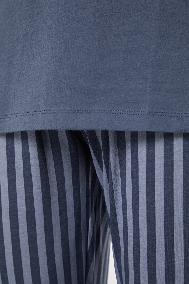 Açık Mavi Regular Fit Baskılı Örme %100 Pamuk Pijama Takımı THMAW21PT0715 - 7